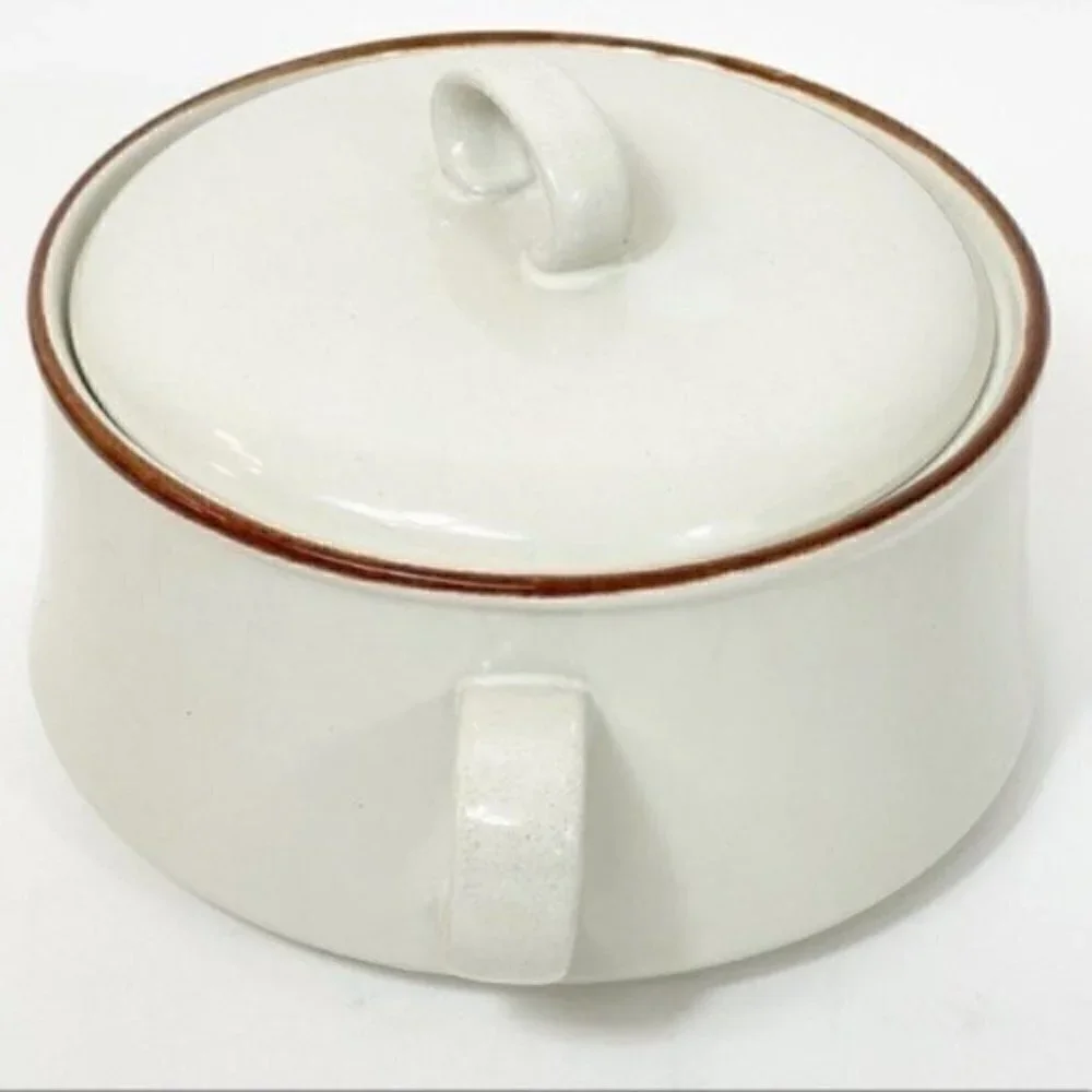 Stoneware Round Covered Vegetable Spring Flower by KANNEY - handles & Lid Japan